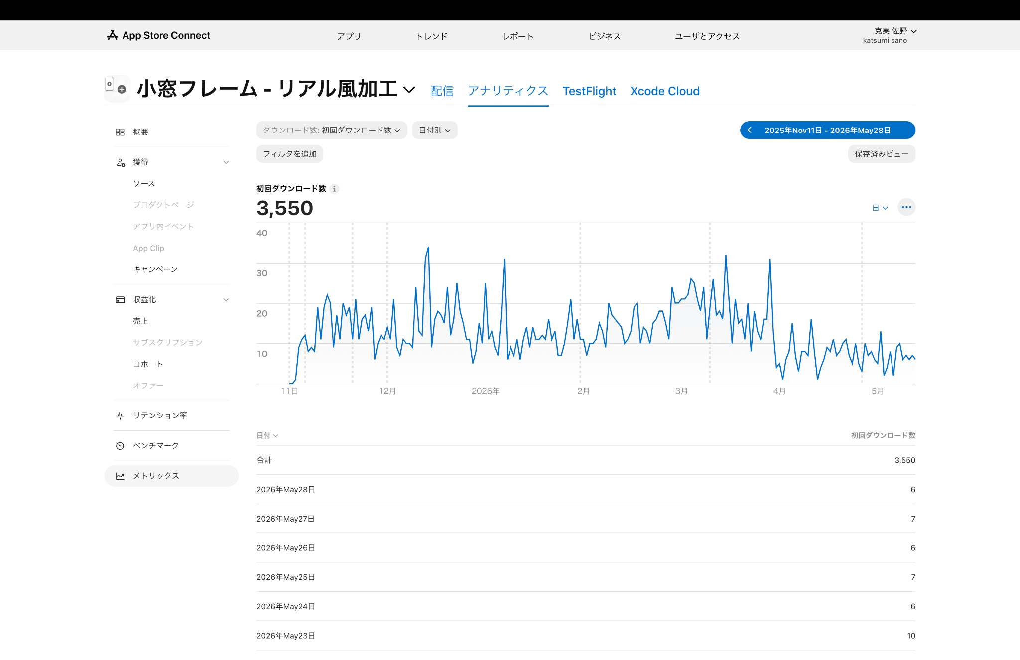 小窓フレームのApp Store Connectダウンロード画面